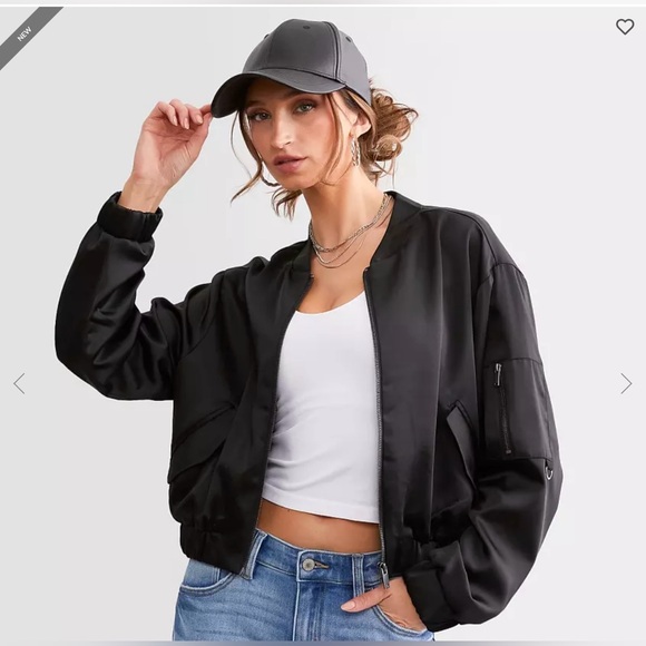 Stoosh Satin Cropped Bomber Jacket - Picture 2 of 9